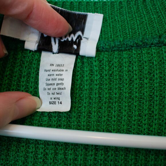 Preppy VTG Ami Sweater Kelly Green Cardigan Striped Collegiate 14 Bright Spring - Picture 8 of 10